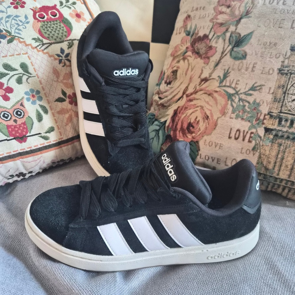 Adidas Grand Court TD Lifestyle Court Shoes Black White Suede Mens 9.5 Sporty